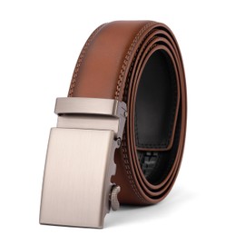 VRLEGEND Men's Automatic Leather Belt, Ratchet Belt without Holes for Business Suit, Size Adjusted, with Gift Box, Brown-2207