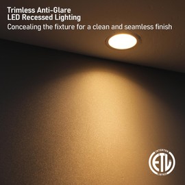 TORCHSTAR 5CCT Trimless 1 Inch LED Recessed Light, 9W 120V Ceiling Canless Round Commercial Dimmable LED Downlight with Junction Box, 2700K-5000K 600LM CRI 90+, ETL, Pack of 4