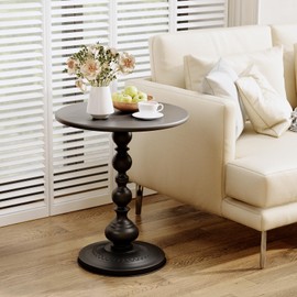 XIV Metal Small Round Side End Table, Vintage Matte Coffee Drink Cocktail Table, Small Accent Pedestal Table for Living Room Corners and Small Spaces, 21'' Height (Black)