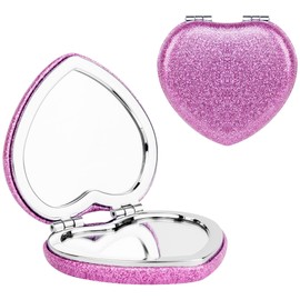 Biiange Compact Folding Mirror Small Cosmetic Mirror Portable Travel Heart Shaped Mirror for Women Compact Makeup Mirror for Purse (Bling Purple)