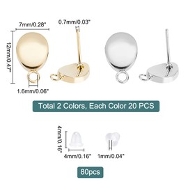 DICOSMETIC 40 Pieces 2 Colours Oval Stud Earrings Accessories Stainless Steel Stud Earrings with Bow Gold Blank Stud Earrings and 80 Pieces Plastic Ear Nuts for Earring Making, Bore: 1.6 mm, Pin: 0.7
