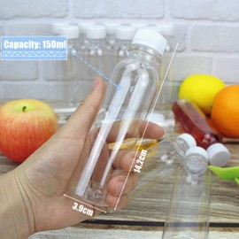 YankMooM 16 Pack Clear Juice Bottles,150ml Reusable Empty Plastic Bottles with Lids for Juice Milk Water and Other Beverages (White)