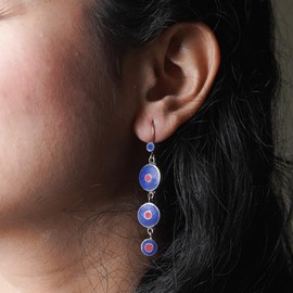 Unique ethnic designer long drop dangle earrings for women blue earrings lapis lazuli gemstone chip inlay Tibetan tribal boho earrings by Indian artisan