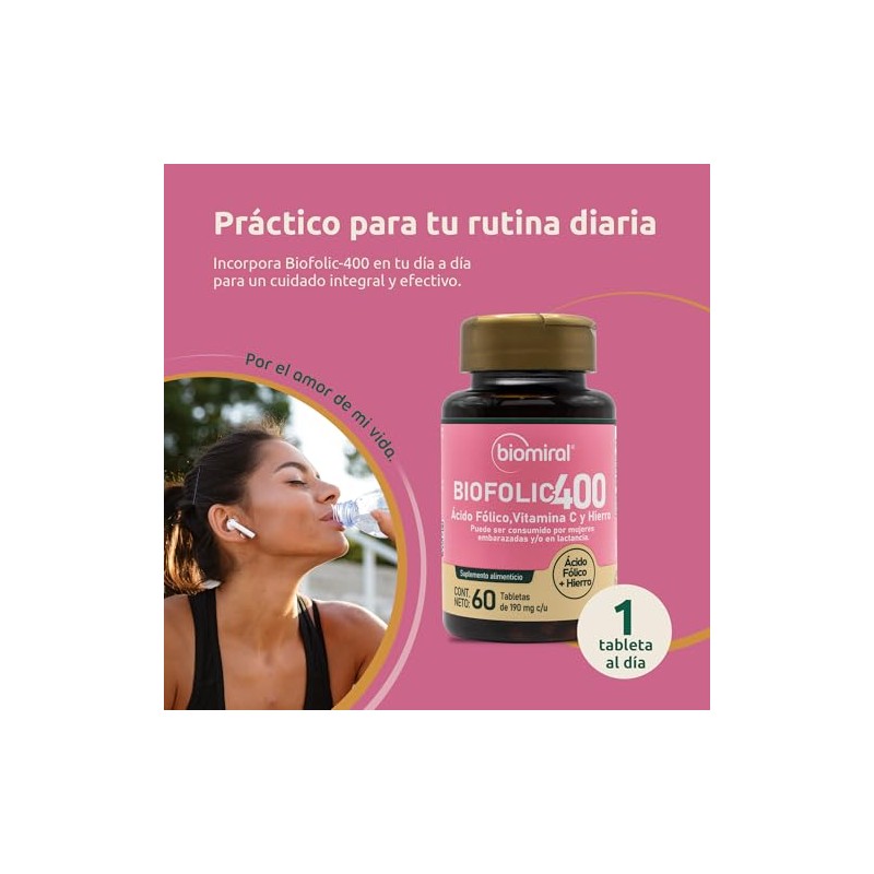 Biomiral Biofolic-400 Multivitaminico Mujer, 60 Tabletas