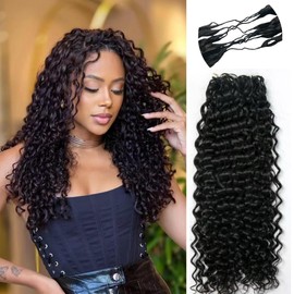 100% Human Hair Knotless Pre-Separated Crochet Hair Extensions Ocean Wave Feather Hair Water Wave Feather Line Hair Extensions Natural Color 20Inch 120g