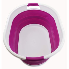 SAMMART 39L Collapsible Plastic Laundry Basket-Oval Tub/Basket-Foldable Storage Container-Space Saving Laundry Hamper, Water capacity :30L(White/DarkOrchid) Size : 24 x 17.7 x 10.75 inches