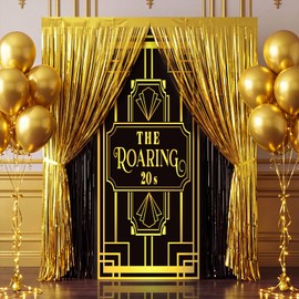 22 Pcs Roaring 20s Party Decorations Set 1920s Party Decor Curtain Balloons