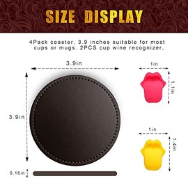 FANCY NOVA Coasters for Drinks, 4Pack PU Leather Coasters, Bar Drink Coasters for Tabletop Protection, Furniture from Damage (Brown)