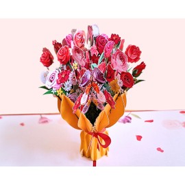 Card Mavens - Anniversary Pop Up Cards Birthday Cards for Her Him Wife Husband Mothers Fathers Grandmothers Grandfathers Engagement Card 3D Wedding Cards Congratulations (Rose Bouquet)