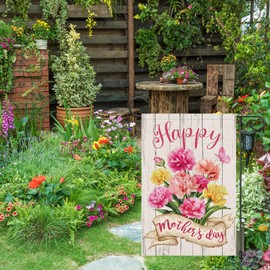 Wodison Happy Mothers Day Garden Flag Carnation Flowers Double Sided Burlap 12x18 inches For Porch Lawn Yard Outdoor and Home Decor