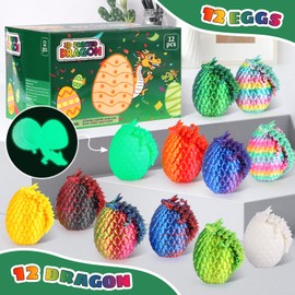 12PCS 3D Printed Dragon Eggs with Dragon Inside, Mini Dragon Egg Set Articulated Crystal Dragon Fidget Toy, Cool Stuff Fun Gifts for Adults Teens Boy Gifts Easter Basket Stuffers