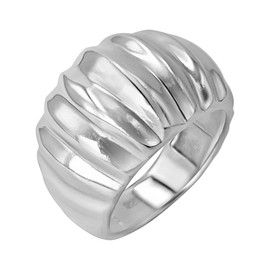Silverly Sterling Silver Chunky Croissant Dome Ring - 925 Silver Classic Rings for Women - Elegant Ribbed Band Design - Sleek Textured Statement Rings - On-Trend Ladies Jewellery