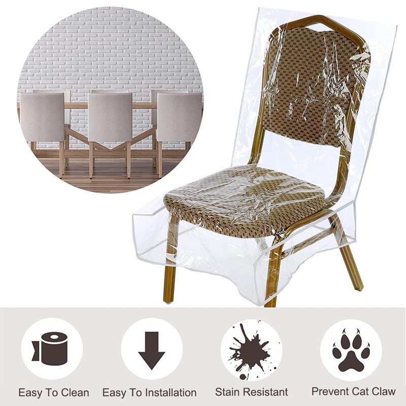 SagaSave Plastic Dining Chair Covers, 4 Pcs Clear Waterproof PVC