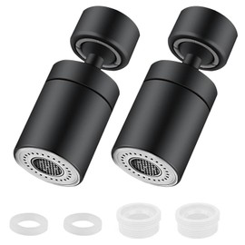 HTRTRR Universal Chrome Tap Attachment 2 Pieces 360° Swivel Sink Tap with Two Models of Nozzles for Kitchen and Bathroom Tap Aerator (Black)