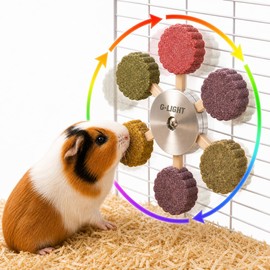 C-LIGHT Guinea Pig Chew Toys, Rotating Spinner + 8 Pcs Timothy Hay Rabbit Chew for Teeth Grind & Digestion, Rust-Proof Aluminum Toy, for Rabbit, Bunny, Chinchilla, Hamster Dental Health (Sliver)