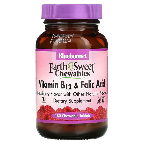EarthSweet Chewable Vitamin B-12 and Folic Acid Raspberry Flavor Chewable 180 Tablets / EarthSweet 츄어블 비타민B-12 앤드 엽산 라즈베리맛 츄어블 180정