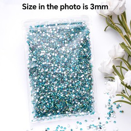 Aquamarine AB Rhinestones Bulk, 10000PCS Flat Back Round Jelly AB Rhinestones Non-Hotfix Crystal Gems Wholesale for Crafts Makeup Nails Face Tumblers Clothes Shoes Handmade Decoration 3mm