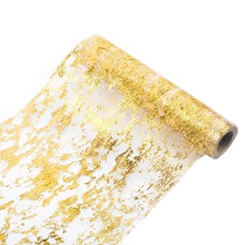Gold Table Runner, Sequin Glitter Foil Metallic Gold Thin Mesh Table Runner Roll 49 Feet, Gold Table Decorations for Event Party, Wedding, Birthday Party , Christmas