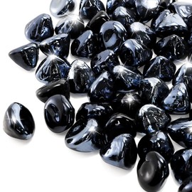 yarlung 10 Pounds Fire Glass Diamonds for Fire Pit, 1 Inch Black Luster Crystal Glass Rocks for Propane Fireplace, Landscaping, Vase Filler, Fish Tank