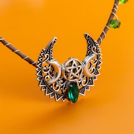 MYAROMA FINDINGS Wiccan Moon with Green Stone Goddess Headpiece for Renaissance Faire Custome Women Wedding Flower Crown Fairy Dress Bride Girl Accessorices Princess Renfaire Headbands 12