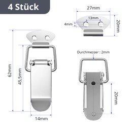 VOCIBO® Tension Clasp, Stainless Steel 4 Pieces, 45.5 mm with Screws, 16 Pieces, Lever Lock, Box Closure, Cap Lock for Toolbox, Drawer, Chest, Case, Box, Cabinet