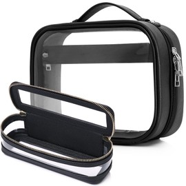 Pinkmik Travel Makeup Bag Set Portable Clear Cosmetic & Toiletry Case Women's Purse Organizer and Car Essentials with Zipper (X/Black, M+SLIM)