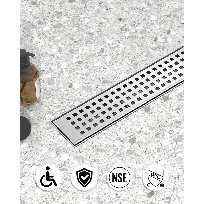 HTOH Shower Drain Offset for Bathroom: 24-Inch Brushed Nickel Linear