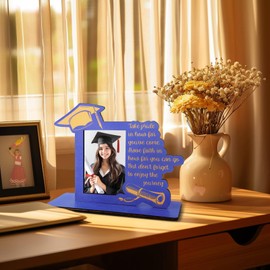 Mriazxoon 2024 Graduation Picture Frame, Class of 2024 Black Wooden Graduation Photo Frame as Preschool High School College Graduation Gifts Tabletop Display(Blue)