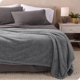 Bare Home Faux Shearling Blanket - Full/Queen Size - Blanket for Bed, Sofa, Couch, Camping, Travel, and Gifts - Warm & Lightweight - Fluffy & Soft (Full/Queen, Solid Grey)