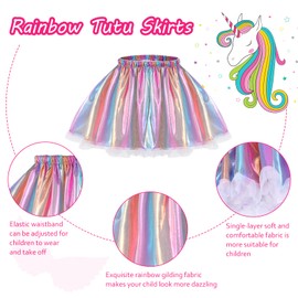 Hifot Hifot Einhorn Kostüm Prinzessin Set 3 Stück，Regenbogen Tutu Rock Mädchen Kostüm Tüllrock,Einhorn Haarreif Flügel für Mädchen für Unicorn Cosplay Kindergeburtstag Karneval