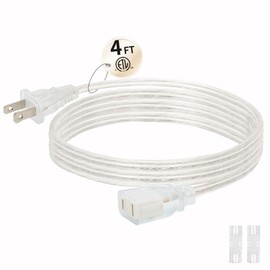 PEESIN 1 Pack 4FT Extension Cord, UL-Certified Short Extension Cord, 2 Prong Male to Female Clear Extension Cords, 2x18 AWG Thin Extension Cords 300V 2.5A for Light, Lamp