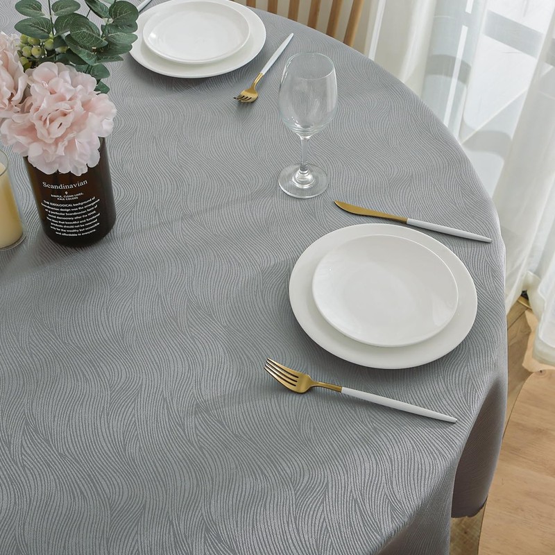 SPRICA Round Jacquard Tablecloth Water Resistance Solid Colour Heavy Weight