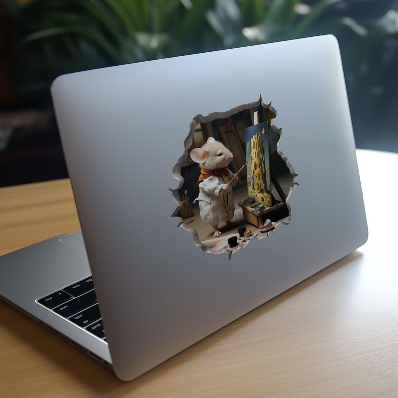 Painter Artist Mouse in Hole Decal - 3D Wall Sticker