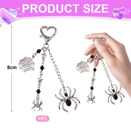 Yeomju 1 x Y2k Goth Punk Style Black Pearl Pendant Keyring with Star, Spider and Spider Web Designs, Unisex Gift for Festivals, multicoloured