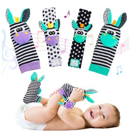 Baby Rattles Socks Toy Wrist Rattle and Foot Finder Socks Newborn Baby Sensory Toy for Girls and Boys 0 3 6 9 12 Months Gifts (Purple)