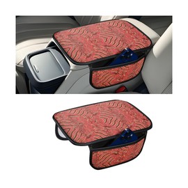 KHGUZ Car Center Console Cover, Leather Vehicle Armrest Protector with 2 Storage Bags, Automotive Interior Arm Rest Cushion Pad Accessories, Universal for SUV, Sedan, Truck (Black/Red)