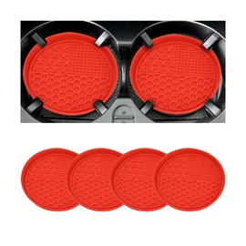 KHGUZ 4PCS Car Cup Coaster, Non-Slip Silicone Vehicle Cup Holder Insert Mat, Anti Dust Auto Interior Insulation Cup Holder Embedded in Ornaments Pad Accessories, Universal for Most Cars (Red)