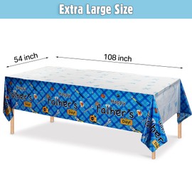 Tiamon 3 Pieces Happy Fathers Day Tablecloth Plastic Father's Day Party Table Cover Blue Tie Hat Dad Men Table Cover for Home Family Dinner Party Decor Supplies Favors, 54 x 108 Inch
