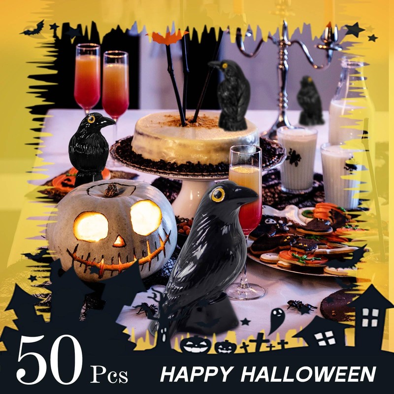 50Pcs Mini Resin Crows Black Raven Small Resin Animals for