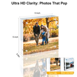 5 Pack 5x5 Acrylic Picture Frames - 20% Thicker Double Sided Magnetic Frame with UV Protection - Freestanding Clear Frameless Display for Tabletops - Modern Photo Frame Set for Home & Office Decor