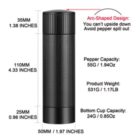 ARKNOAH Premium Pepper Grinder - Adjustable Coarseness with Aircraft-Grade Aluminum Body and Stainless Steel Blades-Refillable Manual Pepper Mill for Professional Kitchens & Commercial Use