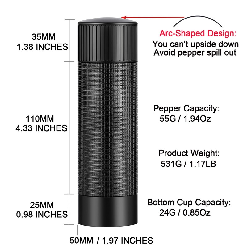 ARKNOAH Premium Pepper Grinder - Adjustable Coarseness with Aircraft-Grade Aluminum