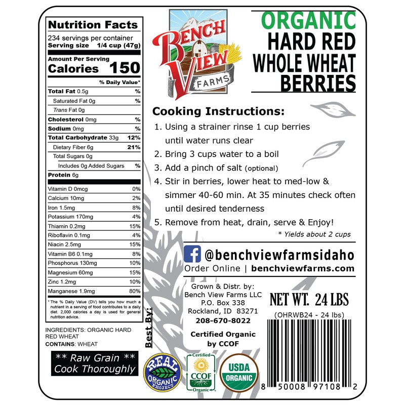 Organic Hard Red Wheat Berries - 24lbs