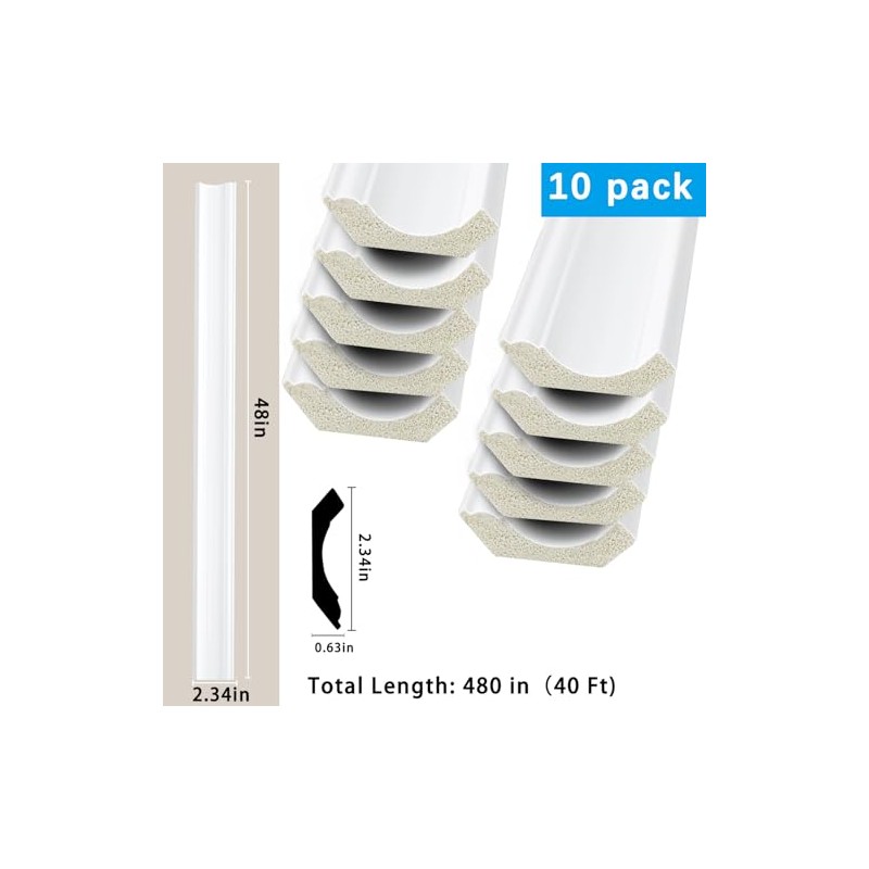 Ceiling Crown Molding Trim, 10 Pack High Impact Polystyrene Decorative