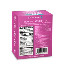 Designer Wellness Protein Smoothie, Real Fruit, 12g Protein, Low Carb, Zero Added Sugar, Gluten-Free, Non-GMO, No Artificial Colors or Flavors, Raspberry Passion Fruit, 24 Count