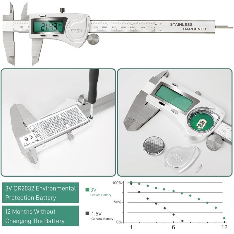 Electronic Digital Vernier Caliper Measuring Tool, IP54 Waterproof Electronic Micrometer
