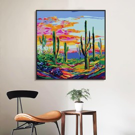 Yezavesu Framed Paint by Numbers Kit for Adults Beginner & Kids Ages 8-12, Fantasy Desert Landscape Paint by Number Without Easel, DIY Adult Paint by Numbers for Home Wall Decor Gift 10x 10 inch