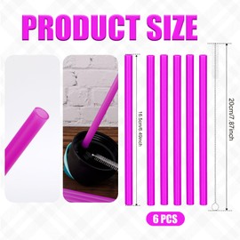 6pcs Straw Replacements with Cleaning Brush, Plastic Straws Reusable Straws for Owala Water Bottle Straw Accessories Parts Compatible with Owala FreeSip Kids 16 Oz (Purple)