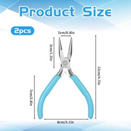 Qulkws Mini Needle Nose Pliers Set, 2Pcs Needle Nosepliers for Jewelry Making, Blue Jewelry Chain Nose Plier, Small Craft Plier with Smooth Jaw and Comfort Grip Handle for Wire Bending Object Grasping