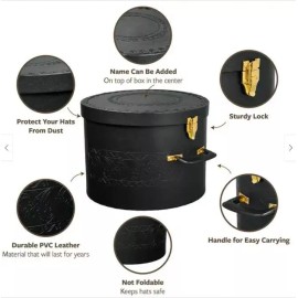 Luxury Stylish Round Hat Box Storage With Gold Locking Lid - Black